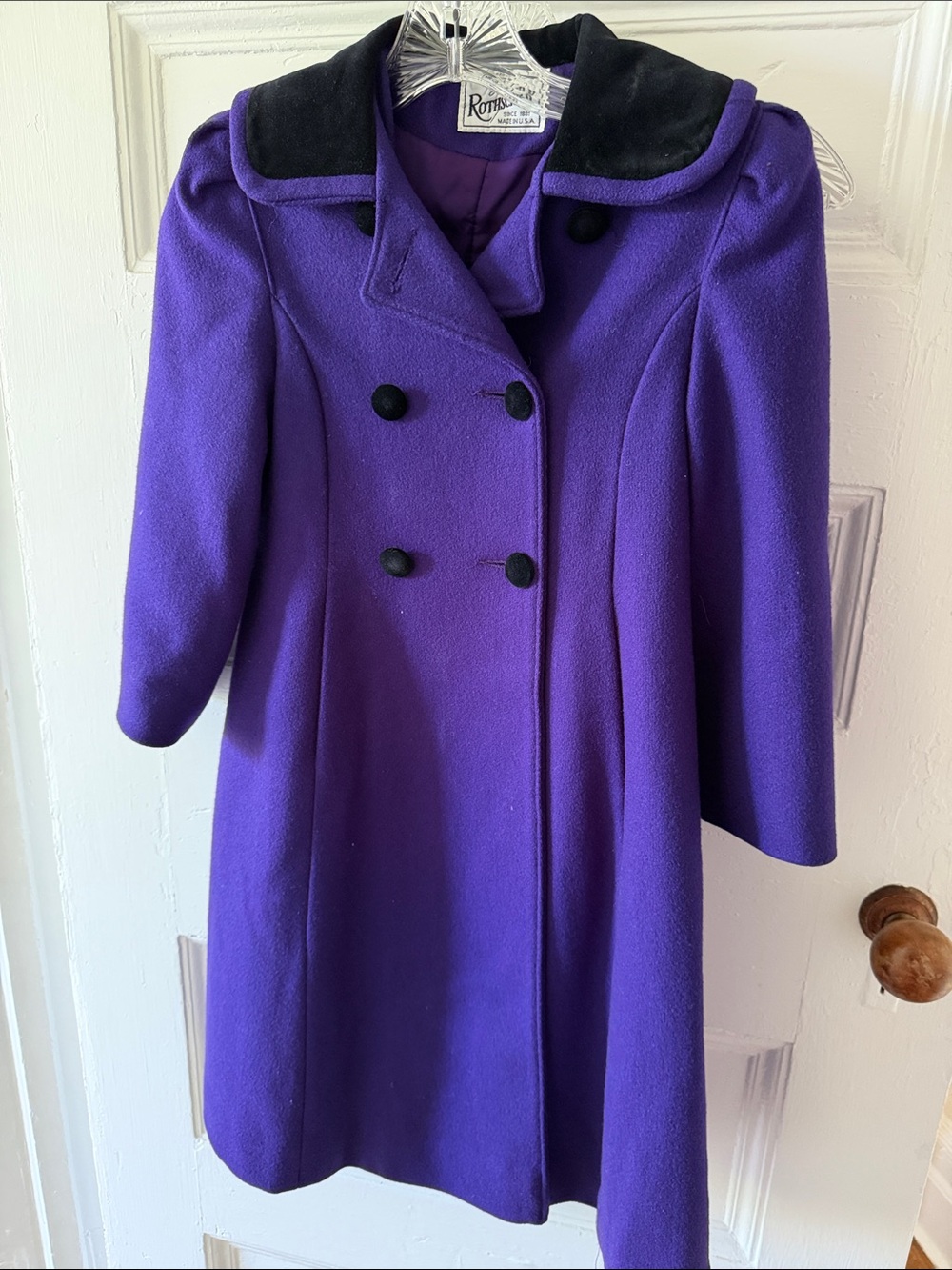 Rothschild Purple Double-Breasted Pea Coat with Black Trim